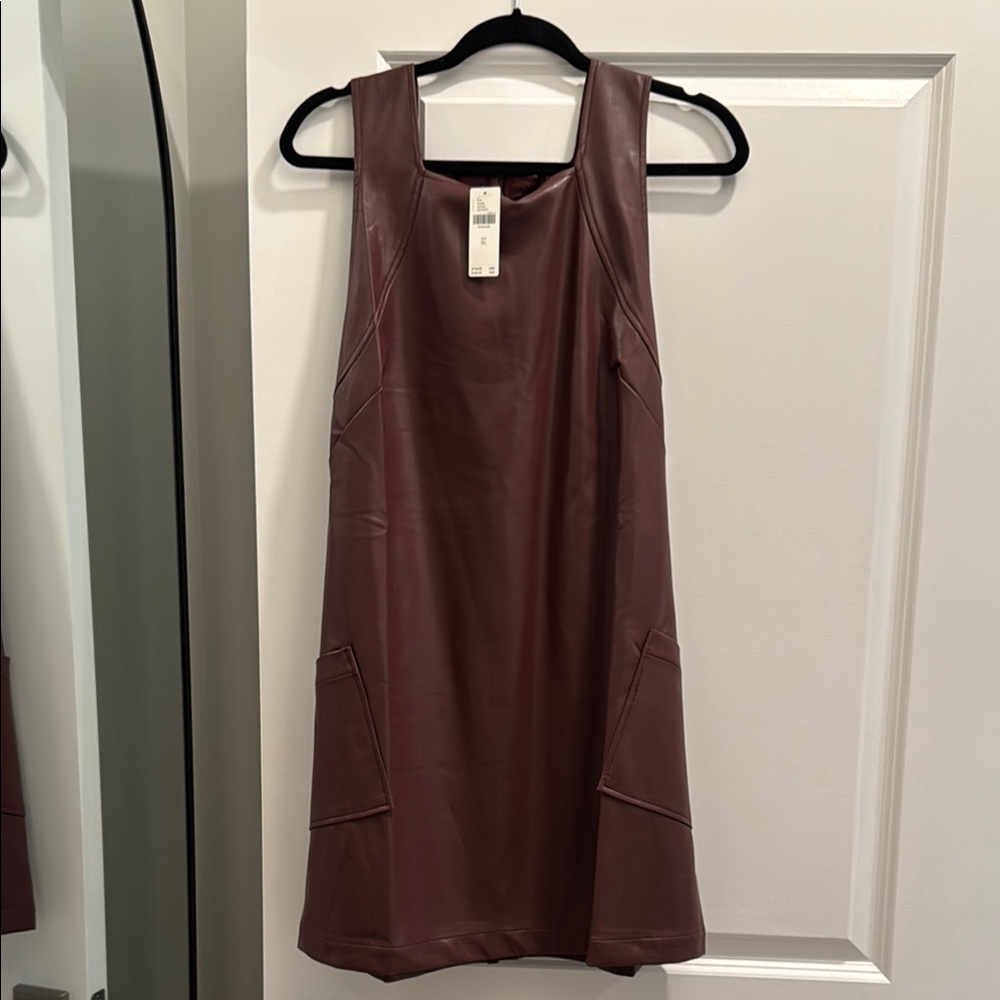 Elegant Brown Faux Leather Sleeveless Dress